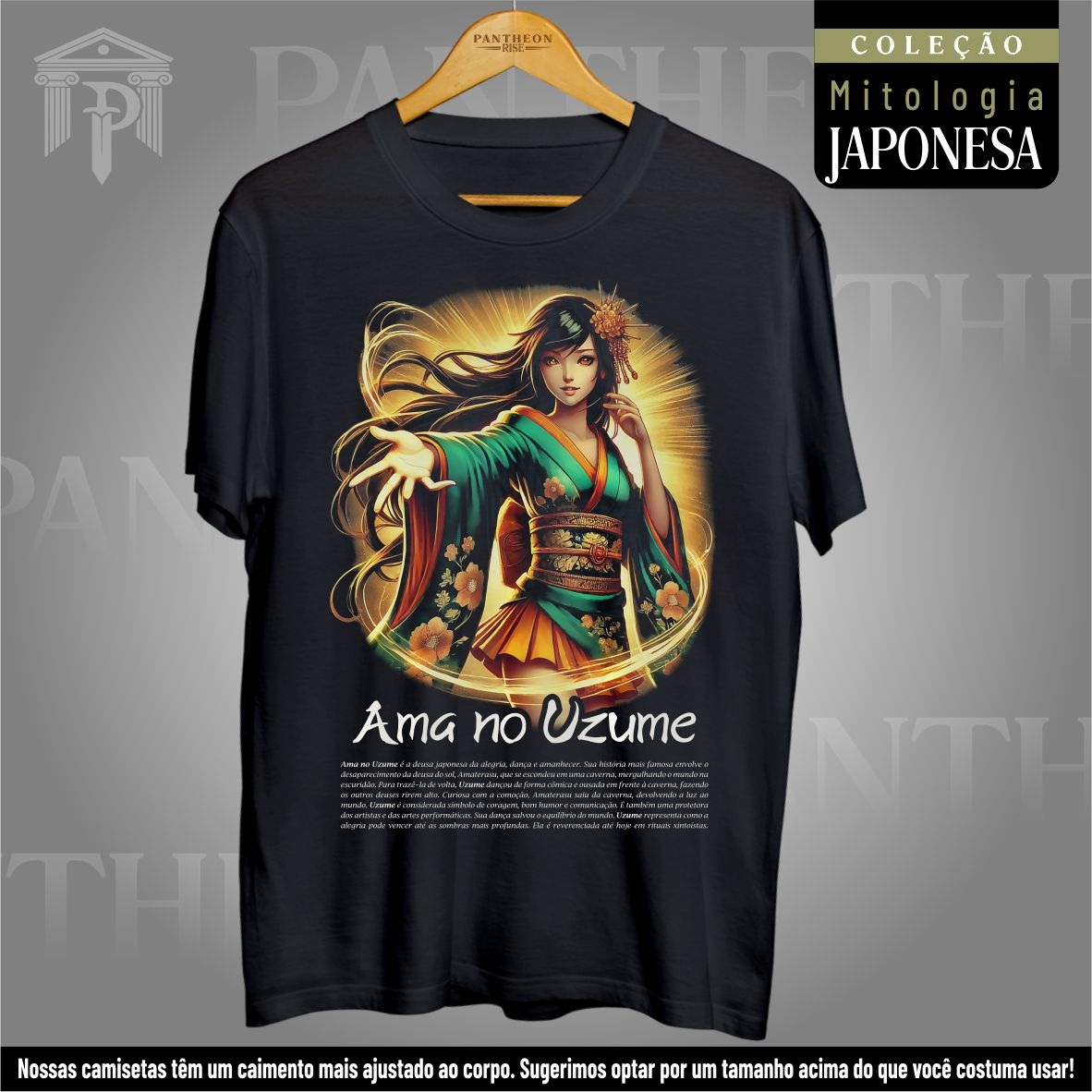 Nome do produto: Camiseta Unissex - Deusa Ama no Uzume (Mitologia Japonesa)