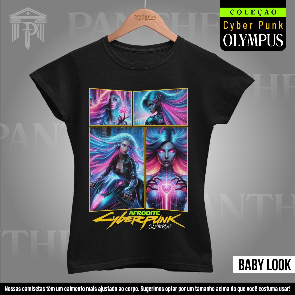 Nome do produto: Baby Look - Panteão Cyberpunk (Afrodite)