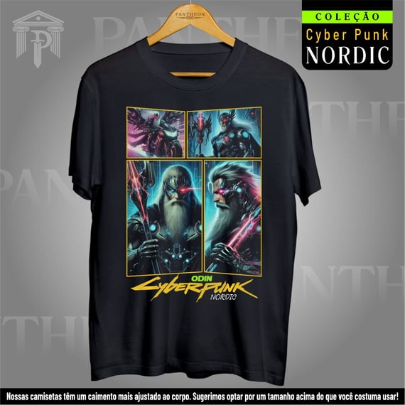 Camiseta Unissex - Panteão Cyberpunk (Odin)