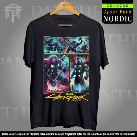 Camiseta Unissex - Panteão Cyberpunk (Thor)
