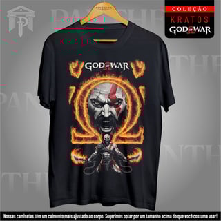 Nome do produto Camiseta Unissex - Kratos com as Lâminas do Caos em Chamas