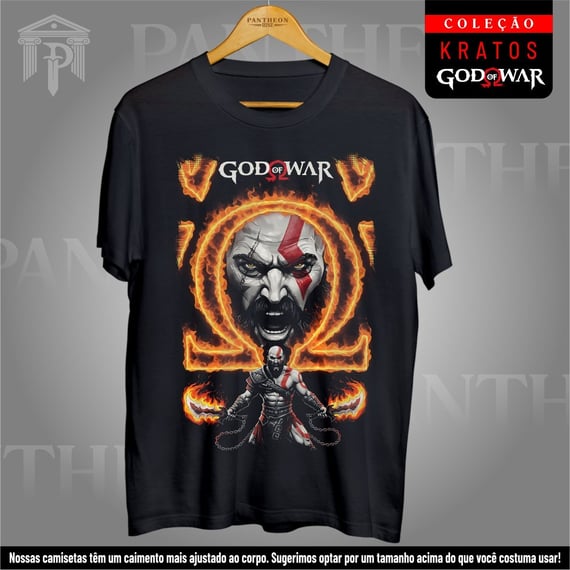Camiseta Unissex - Kratos com as Lâminas do Caos em Chamas