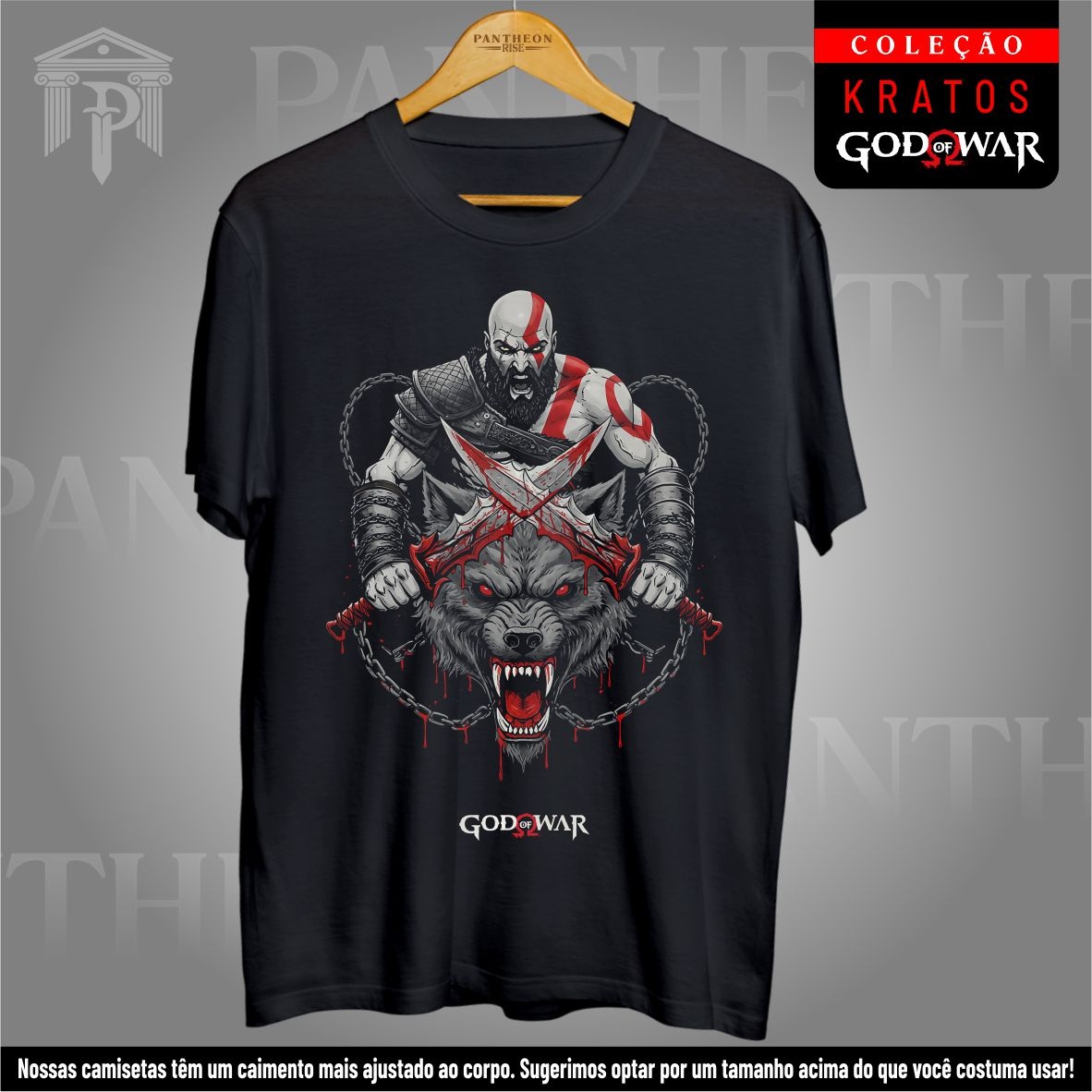 Nome do produto: Camiseta Unissex - Kratos e Fenrir em Fúria