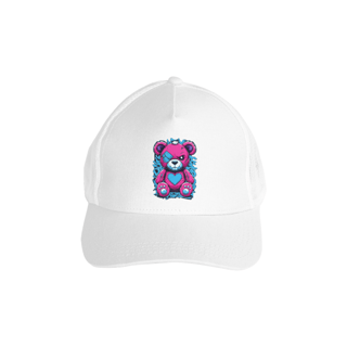 Nome do produtoBoné Americano com Tela – Urso Rosa Estilo Bolado com Grafite 