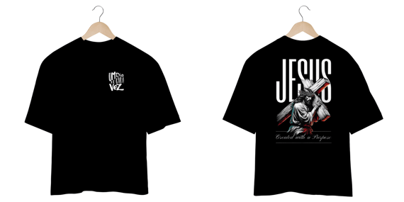Camiseta Oversized Jesus Cristo e Frase Motivacional 