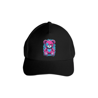 Boné Americano com Tela – Urso Rosa Estilo Bolado com Grafite 