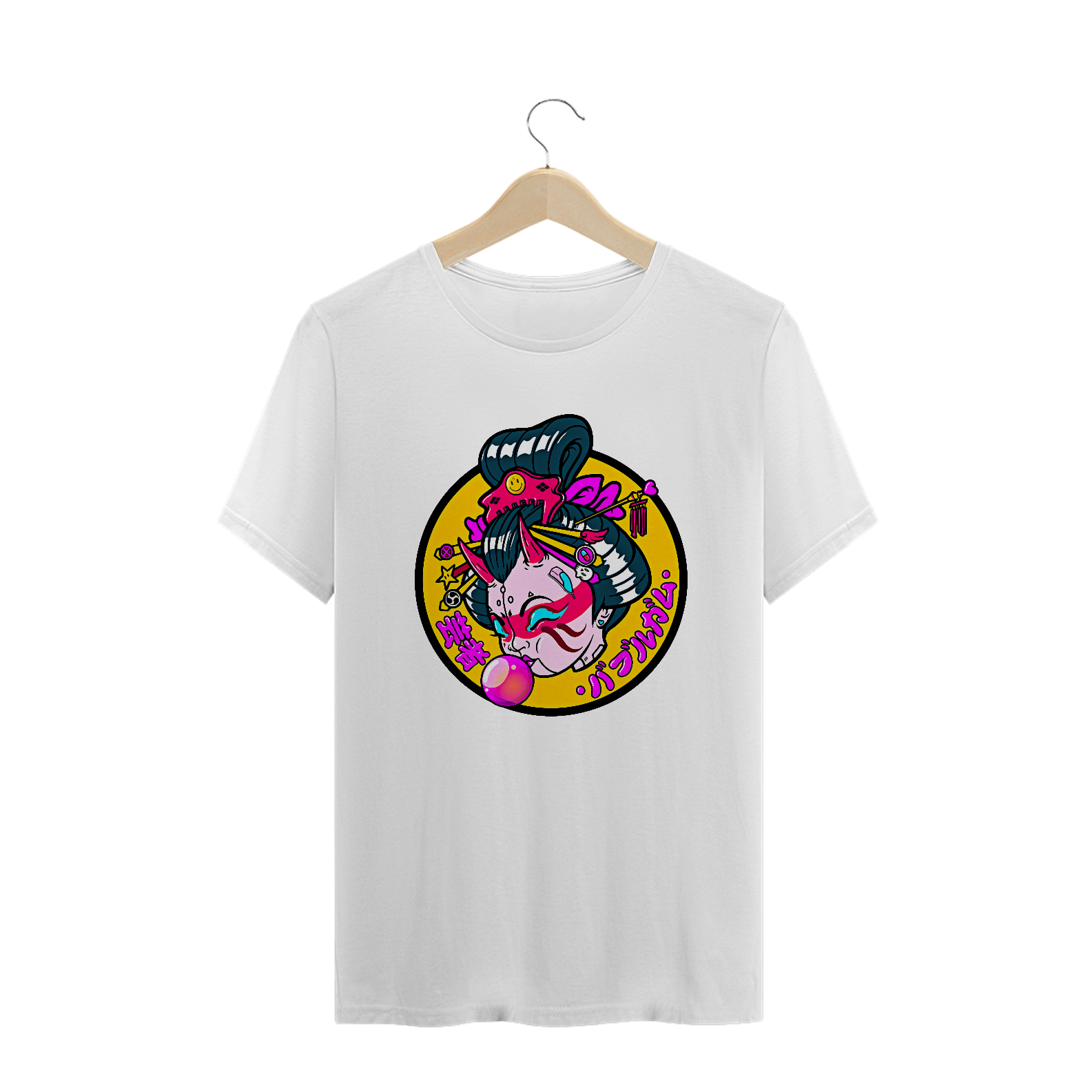 Camiseta Plus Size Gueixa bola de chiclete Estampa Japonesa