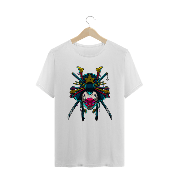 Camiseta Plus Size Cyber Gueixa Estampa Japonesa