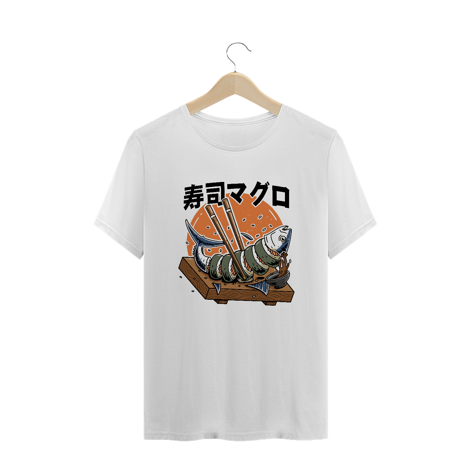 Camiseta Plus Size Sushi Atum Estampa Japonesa 