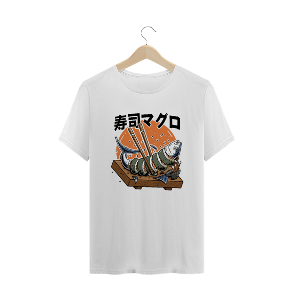 Camiseta Plus Size Sushi Atum Estampa Japonesa 
