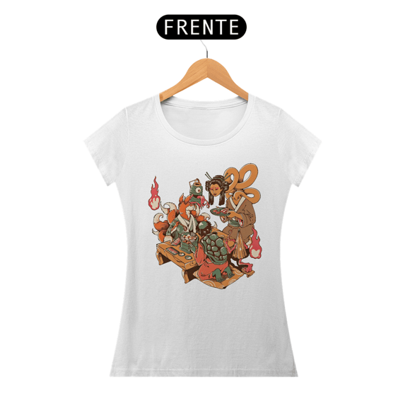 Camiseta Feminina Banquete Yokai Estampa Japonesa 