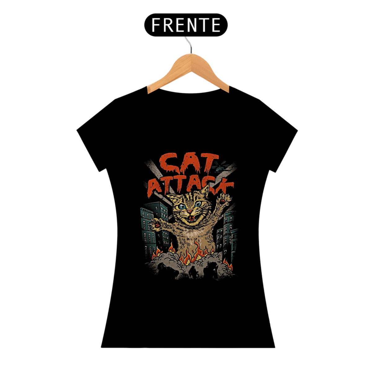 Nome do produto: Camiseta Feminina Gato Ataque Estampa GEEK