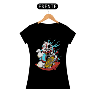 Camiseta Feminina Gato Japonês Sem Sorte Estampa Japonesa