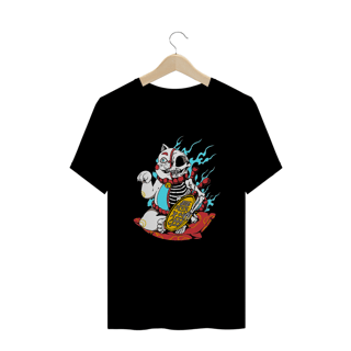Camiseta Plus Size Gato Japonês Sem Sorte Estampa Japonesa