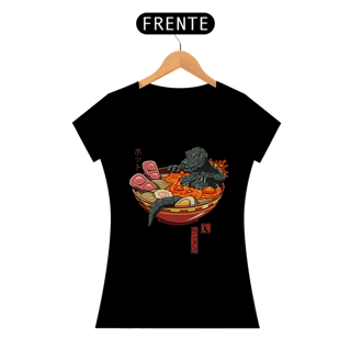 Camiseta Feminina Godzilla Lámen Quente Estampa Japonesa 