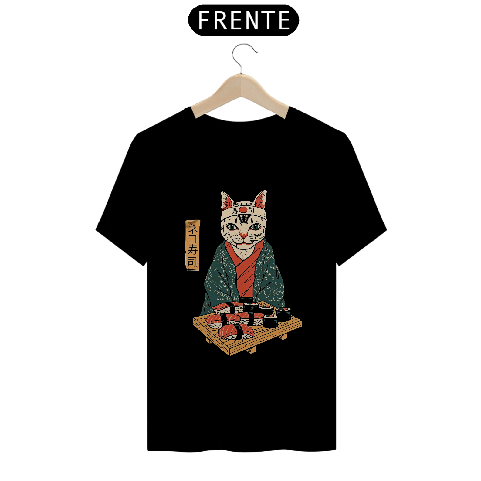 Camiseta Gato Sushi Estampa Japonesa