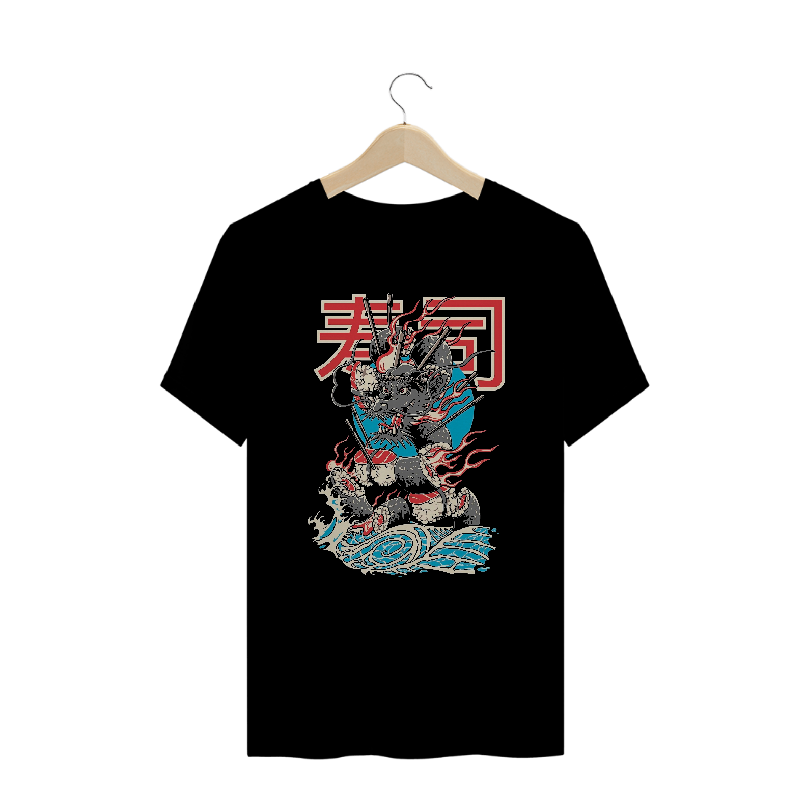 Camiseta Plus Size Dragão Sushi Estampa Japonesa 