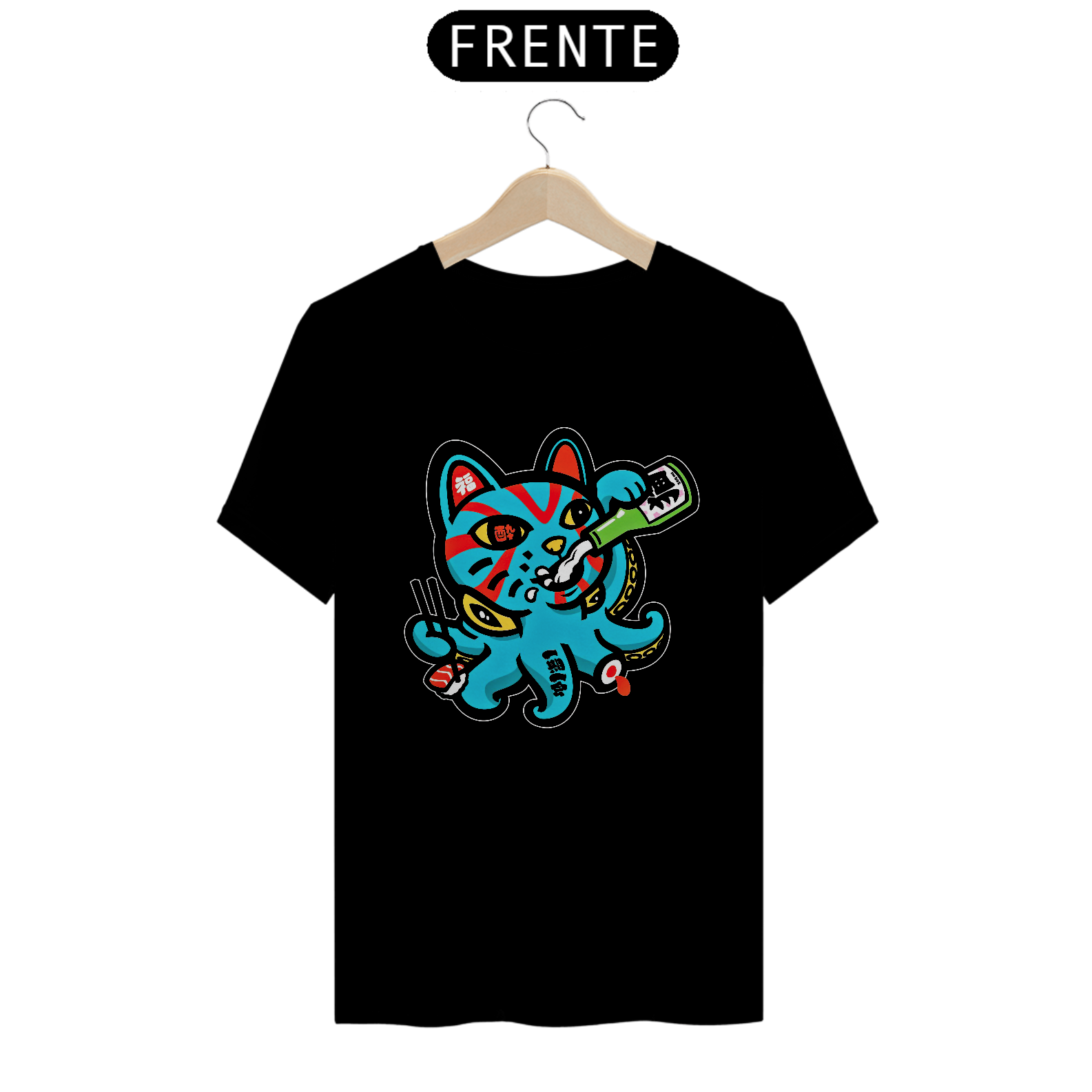 Camiseta Saquê Neko-Tako Estampa Japonesa 