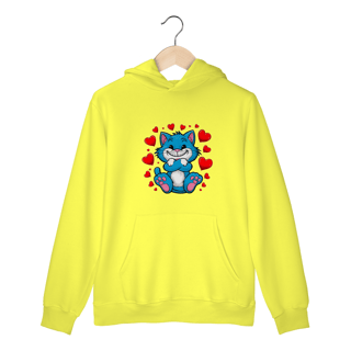Nome do produto Moletom Canguru com Bolso e Capuz Estampa adorável Gato Azul corações