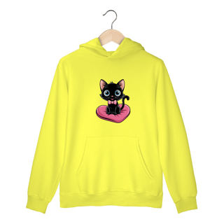 Nome do produto Moletom Canguru com Bolso e Capuz Estampa Gato Preto Almofada Coração 
