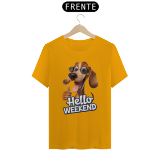 Nome do produto T-Shirt Classic Estampa Cao com a Frase Hello Weekend