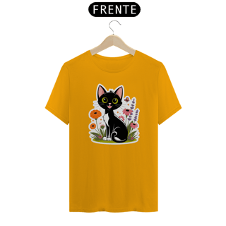 Nome do produto T-Shirt Quality Estampa Gato Preto Florais