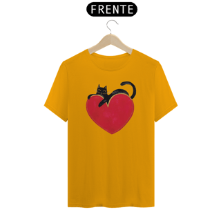 Nome do produto T-Shirt Quality Estampa Gato Preto sobre Coração 