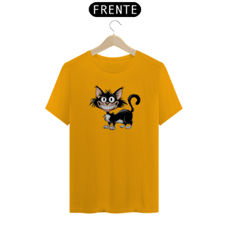 Nome do produto T-Shirt Quality Estampa de um gato Preto Sorridente
