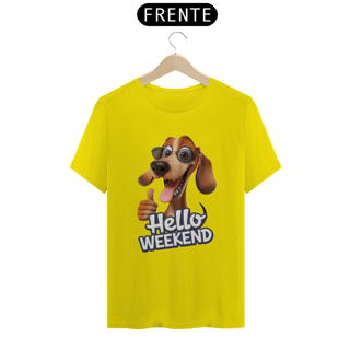 Nome do produto T-Shirt Classic Estampa Cao com a Frase Hello Weekend