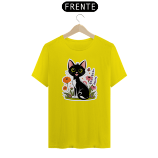 Nome do produto T-Shirt Quality Estampa Gato Preto Florais