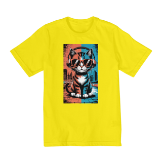 Nome do produto T-Shirt Quality Estampa Gato com Fone Music Arte Pop