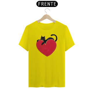Nome do produto T-Shirt Quality Estampa Gato Preto sobre Coração 