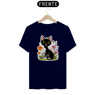 Nome do produto T-Shirt Quality Estampa Gato Preto Florais