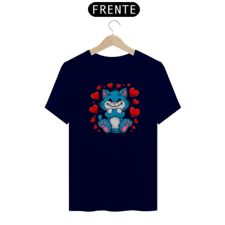 Nome do produto T-Shirt Quality Estampa  adorável  Gato Azul  corações 