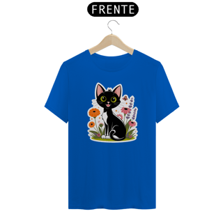 Nome do produto T-Shirt Quality Estampa Gato Preto Florais