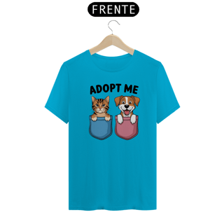 Nome do produto T-Shirt Classic Estampa Cao e Gato com Frase Adote Me
