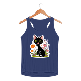 Nome do produto Regata Feminina Sport Dry UV Estampa Gato Preto e Florais