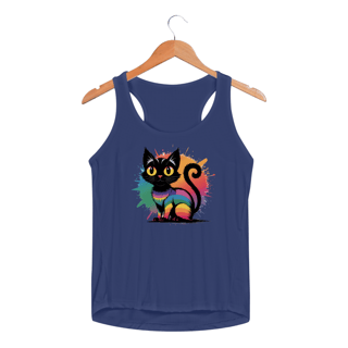 Nome do produto Regata Feminina Sport Dry UV Gato preto Arco-íris 