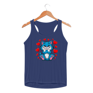 Nome do produto Regata Feminina Sport Dry UV Estampa Gato Azul  corações 