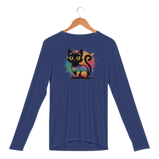 Nome do produto Camisa Manga Longa Sport Dry UV Estampa Gato Preto Arco-íris
