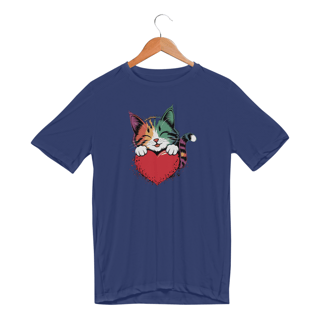 Nome do produto Camiseta Sport Dry UV Estampa de um Gato Coracao Namorados