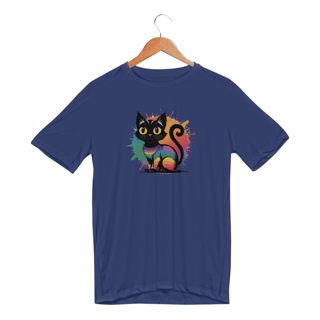 Nome do produto Camiseta Sport Dry UV Gato preto Arco-íris