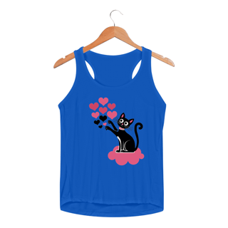 Nome do produto Regata Feminina Sport Dry UV estampa de um Gato Preto e coracoes
