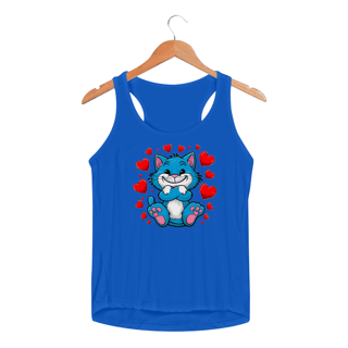 Nome do produto Regata Feminina Sport Dry UV Estampa Gato Azul  corações 