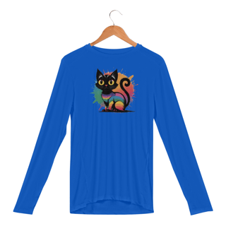 Nome do produto Camisa Manga Longa Sport Dry UV Estampa Gato Preto Arco-íris