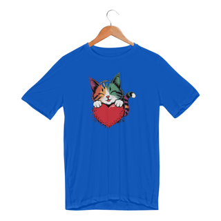 Nome do produto Camiseta Sport Dry UV Estampa de um Gato Coracao Namorados