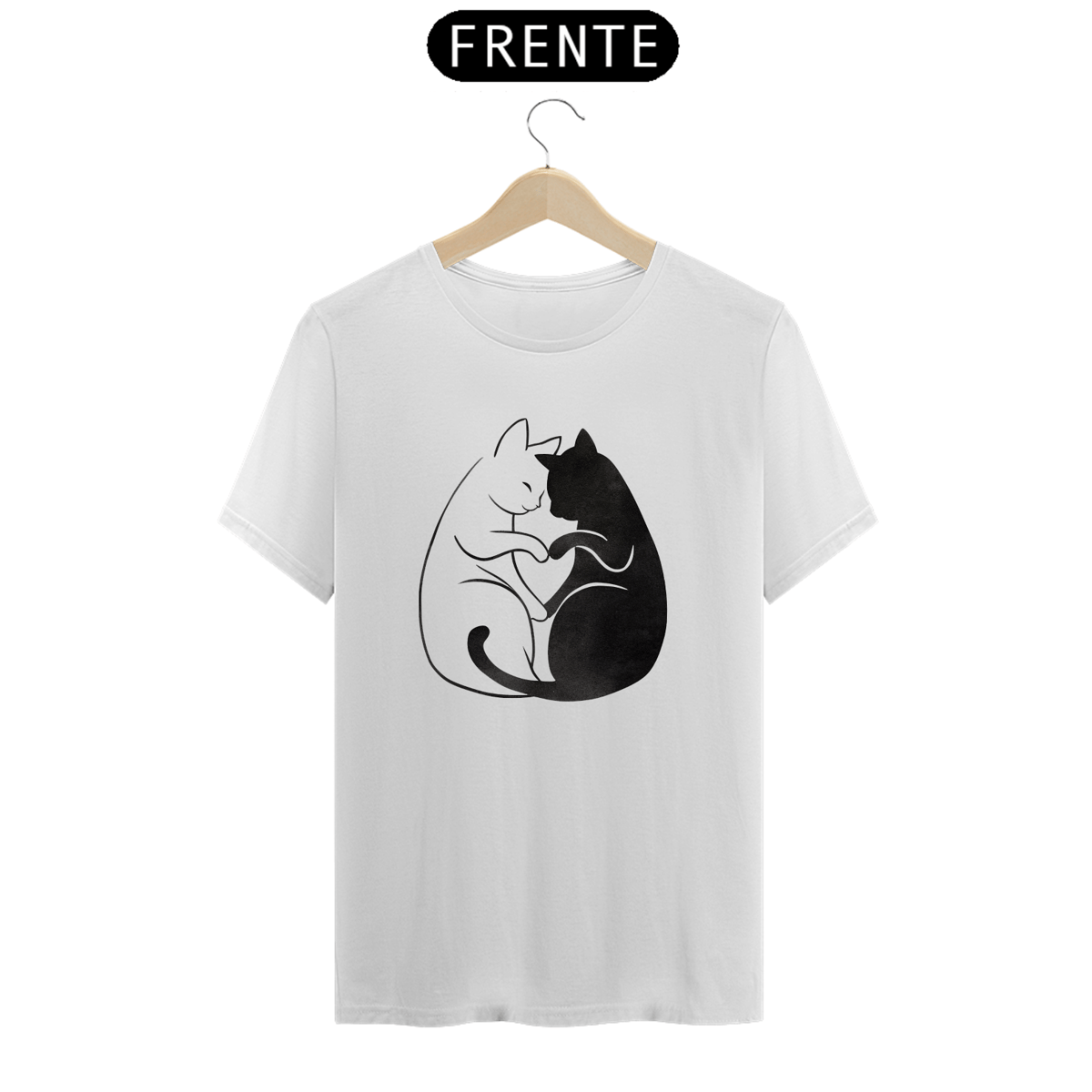 Nome do produto: T-shirt Classic com Estampa de 2 Gatos Coracao