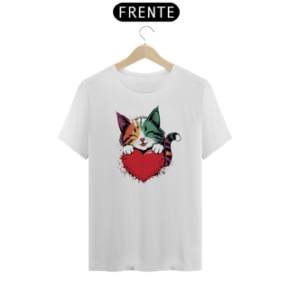 Nome do produto T-Shirt Quality Estampa de um Gato Coracao Namorados