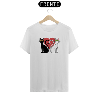 Nome do produto T-Shirt Quality Estampa Silhueta Dois Gatos Preto e Branco