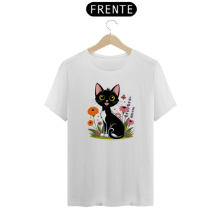 Nome do produto T-Shirt Quality Estampa Gato Preto Florais